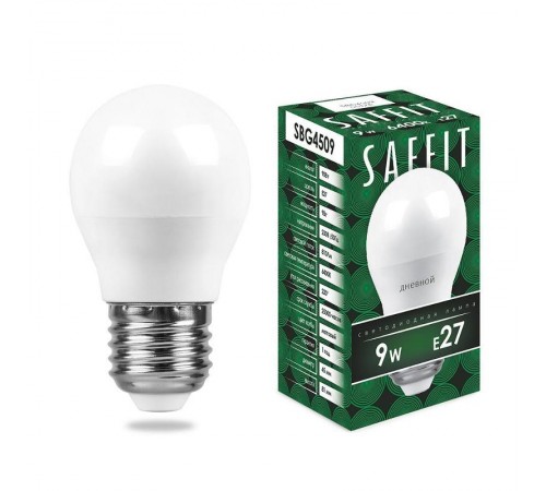 Лампа светодиодная SBG4509 9W 6400K 230V E27 G45  55126  SAFFIT