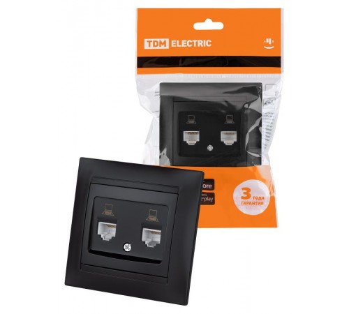 Розетка компьютерная двойная RJ45 графит "Лама"  SQ1815-0675  TDM