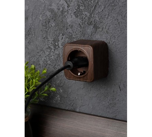 Розетка 1-местная ОП Минск 16А с заземлением тёмное дерево EKF  EGR16-028-40  EKF