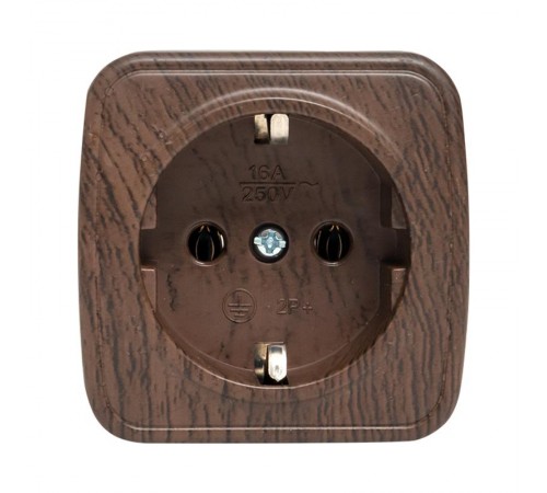 Розетка 1-местная ОП Минск 16А с заземлением тёмное дерево EKF  EGR16-028-40  EKF