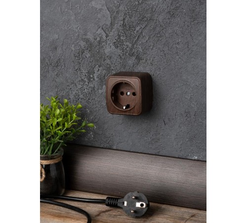 Розетка 1-местная ОП Минск 16А с заземлением тёмное дерево EKF  EGR16-028-40  EKF