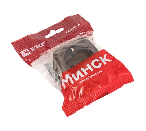 Розетка 1-местная ОП Минск 16А с заземлением тёмное дерево EKF  EGR16-028-40  EKF