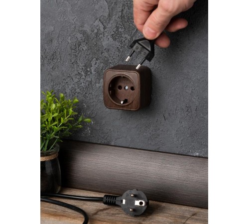 Розетка 1-местная ОП Минск 16А с заземлением тёмное дерево EKF  EGR16-028-40  EKF