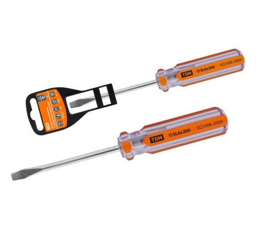 Отвертка шлицевая, прозрачная рукоятка, углеродистая сталь, тип SL6.0 x 200 мм, серия "Гранит"  SQ1006-2009  TDM