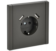 FORTE&PIANO Розетка с заземлением, со шторками в/к 16А USB A+A 3,1А FP345 серый  FP-R14-16-U21-D31-K03  IEK