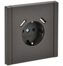 FORTE&PIANO Розетка с заземлением, со шторками в/к 16А USB A+A 3,1А FP345 серый  FP-R14-16-U21-D31-K03  IEK