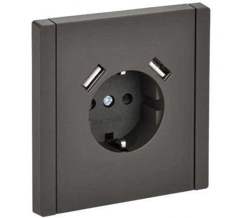 FORTE&PIANO Розетка с заземлением, со шторками в/к 16А USB A+A 3,1А FP345 серый  FP-R14-16-U21-D31-K03  IEK