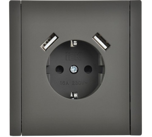 FORTE&PIANO Розетка с заземлением, со шторками в/к 16А USB A+A 3,1А FP345 серый  FP-R14-16-U21-D31-K03  IEK