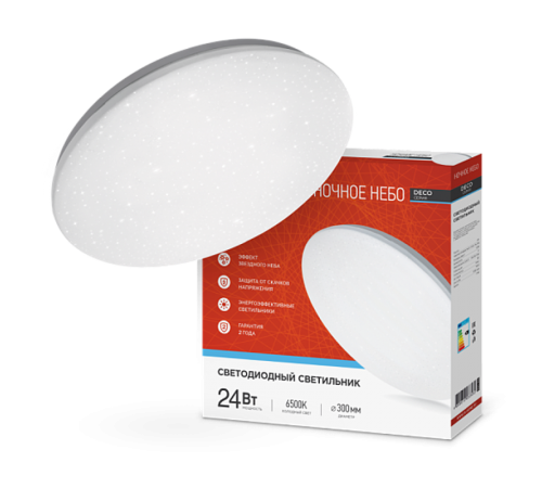 Светильник светодиодный серии DECO 24Вт 230В 6500К 1560лм 300х55мм НОЧНОЕ НЕБО  4690612033532  IN HOME