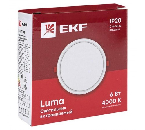 Светильник светодиодный встраиваемый ДВО 1002 6Вт 4000K IP20 Basic  DLL-1002-6-4000  EKF
