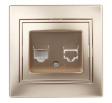 1-302-04 Intro Розетка телефонная RJ11, IP20, СУ, Plano, шампань  Б0030083  Intro