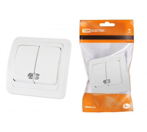 Выключатель 2-кл. с подсветкой 10А белый "Валдай"   SQ1804-0006  TDM