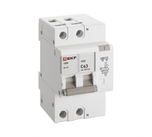 Дифференциальный автомат АД-2 S 63А/300мА (хар. C, AC, электронный) 6кА EKF PROxima  DA2-6-63-300S-pro  EKF