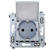 Розетка с крышкой в стену, 2P+E, с з/ш, "Avanti", "Закаленная сталь"  4404013  DKC