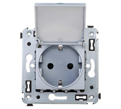 Розетка с крышкой в стену, 2P+E, с з/ш, "Avanti", "Закаленная сталь"  4404013  DKC