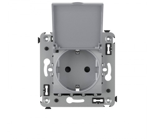 Розетка с крышкой в стену, 2P+E, с з/ш, "Avanti", "Закаленная сталь"  4404013  DKC
