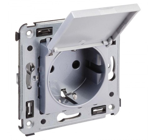 Розетка с крышкой в стену, 2P+E, с з/ш, "Avanti", "Закаленная сталь"  4404013  DKC