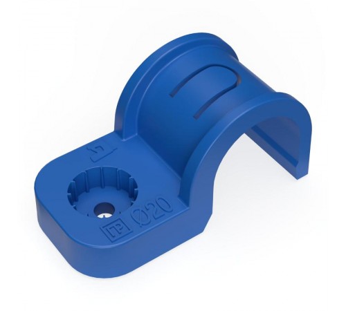 Крепеж-скоба пластиковая односторонняя для прямого монтажа  атмосферостойкая синяя в п/э d20 мм (50шт/600шт уп/кор)  PR13.2070  Промрукав
