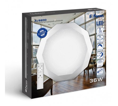 Светильник светодиодный декоративный бытовой AL5200 36W, Max. 2900Lum, 3000К-6500K, управляемый  29635  FERON