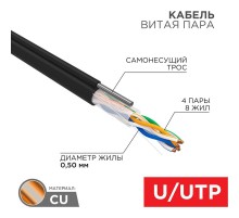 Кабель UTP  4PR  24AWG  CAT5e  305м  OUTDOOR + ТРОС*1  01-0046  REXANT