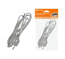 Шнур с плоской вилкой с вырезом ШУ04 ШВВП 2х0,75мм2 1,7 м. серебр. металлик  SQ1305-0035  TDM