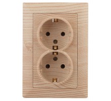 Розетка Intro Solo 4-205-11 с заземлением двойная 2X2P+E Schuko, 16А-250В, IP20, СУ, сосна  Б0053680  Intro