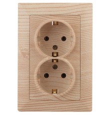 Розетка Intro Solo 4-205-11 с заземлением двойная 2X2P+E Schuko, 16А-250В, IP20, СУ, сосна  Б0053680  Intro