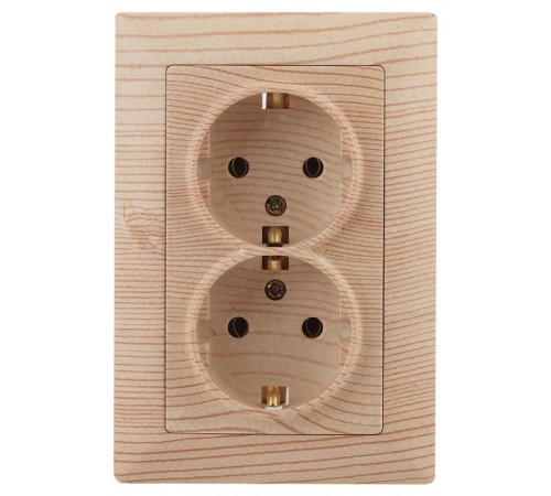 Розетка Intro Solo 4-205-11 с заземлением двойная 2X2P+E Schuko, 16А-250В, IP20, СУ, сосна  Б0053680  Intro