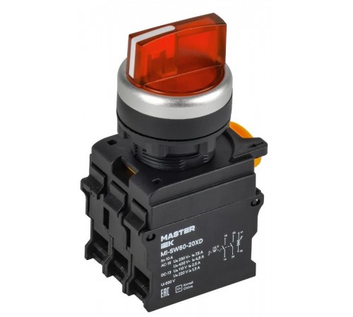 Переключатель с подсветкой 3 полож. 2NO красный MASTER  MI-SW60-20XD-4-14-3-K04  IEK