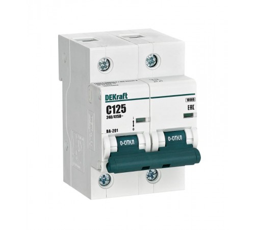 Выключатель автоматический двухполюсный ВА-201 2Р 125А характеристика С 10кА  13026DEK  DEKraft