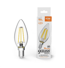 Лампа светодиодная Basic Filament Свеча 4,5W 400lm 2700К Е14 LED 1/10/50  1031115  Gauss