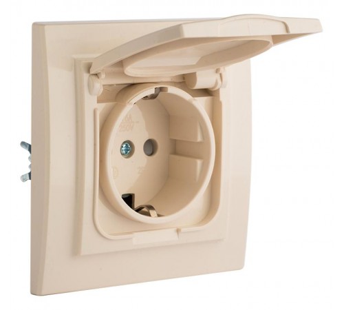 Минск Розетка 1-местная СП с/з с крышкой 16А бежевая с защ. штор. IP44   ERR16-029-200-44  EKF