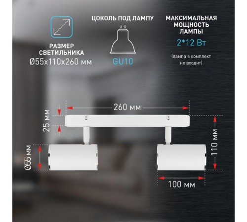 Светильник настенно-потолочный спот OL35-2 WH MR16 GU10 IP20 белый хром  Б0056365  ЭРА