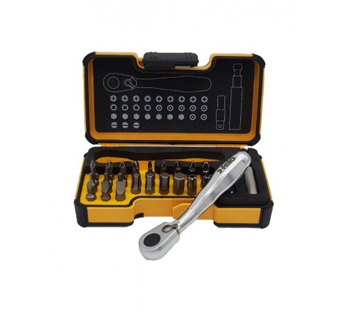 Набор бит SL/PH/PZ/Tx/HEX/TxTR/BH/MS с мини трещоткой в кейсе, 33 шт  05773306  Felo
