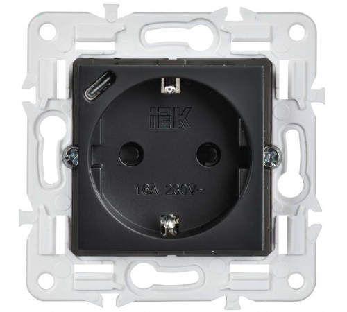 SKANDY Розетка с заземлением с защитными шторками 16А с USB C 18Вт SK-R17Bl черный   SK-R14-16-U14-018-K02  IEK