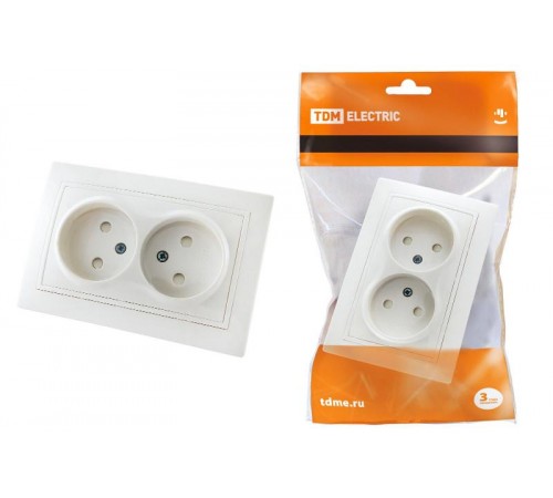 Розетка двойная 2П с защ. шт. 10А 250В белая "Таймыр"   SQ1814-0017  TDM