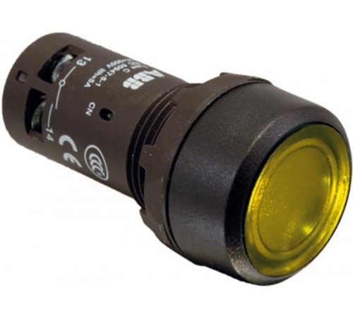 Кнопка с подсветкой CP1-13Y-10 желтая 220В AC/DC с плоской клавишей без фиксации 1НО  1SFA619100R1313  ABB