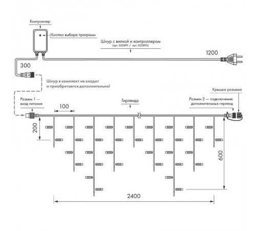 Светодиодная гирлянда ARD-EDGE-CLASSIC-2400x600-BLACK-88LED-LIVE RGB (230V, 6W)  026015  Arlight