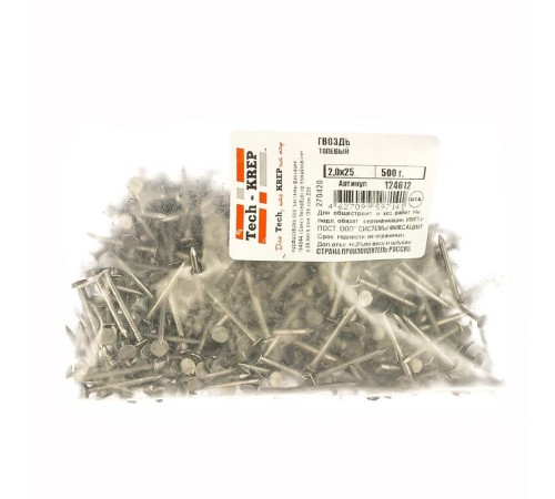 Гвоздь толевый 2,0х25 (500 г) - пакет  124612  Tech-KREP