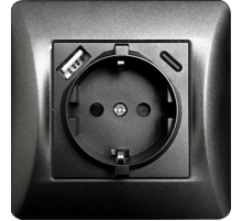 Розетка электрическая 2К+З/2xUSB A/C, 125-250V (антрацит)  201025  SPL