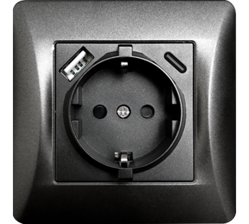 Розетка электрическая 2К+З/2xUSB A/C, 125-250V (антрацит)  201025  SPL