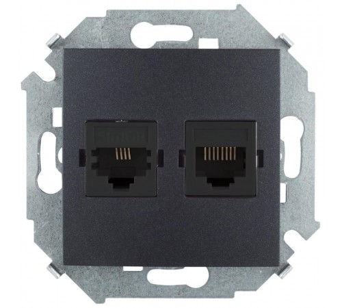 Simon 15 Графит Розетка телефонная + компьютерная RJ11+RJ45 кат.5е, Systimax  1591590-038  Simon