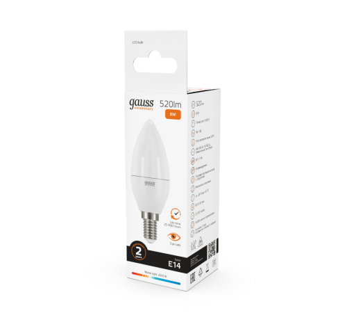 Лампа светодиодная LED 8Вт E14 220В 2700К Elementary свеча  33118  Gauss