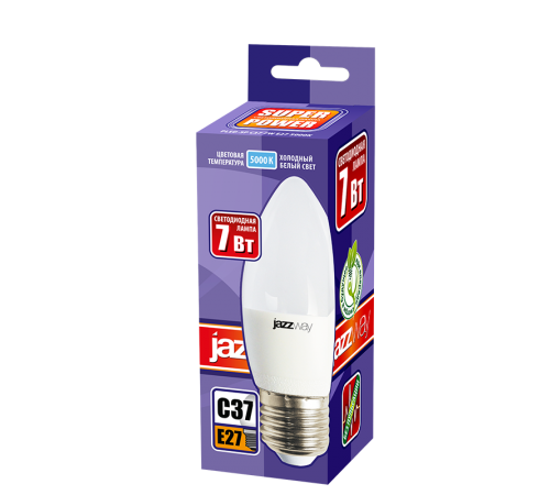 Лампа светодиодная LED 7Вт Е27 220В 5000К PLED- SP C37 свеча  1027849-2  Jazzway