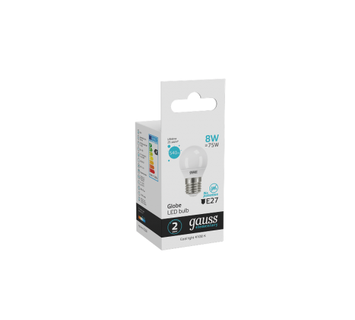 Лампа светодиодная LED 8Вт E27 220В 4100К Elementary шар  53228  Gauss