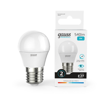 Лампа светодиодная LED 8Вт E27 220В 4100К Elementary шар  53228  Gauss
