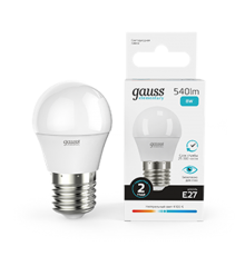 Лампа светодиодная LED 8Вт E27 220В 4100К Elementary шар  53228  Gauss