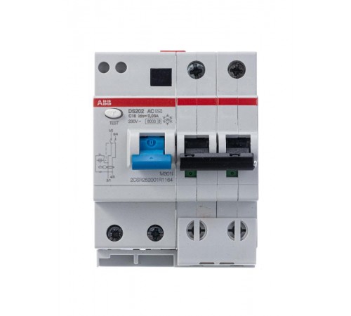 Автоматический выключатель дифференциального тока DS202 2п 16А C 30мА тип AC (4 мод)  2CSR252001R1164  ABB