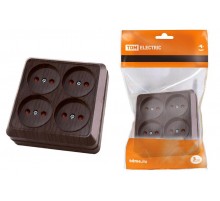 Розетка четырехместная 2П открытой установки IP20 10A с защитными шторками бук "Ладога"  SQ1801-0321  TDM