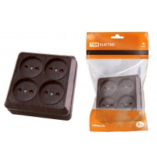 Розетка четырехместная 2П открытой установки IP20 10A с защитными шторками бук "Ладога"  SQ1801-0321  TDM